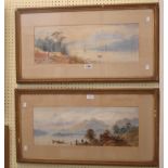 Edwin Earp: a pair of gilt framed panoramic watercolours, both depicting mountain lake landscapes