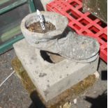 Two square pillar bases - sold with a concrete planter in the form of a boot