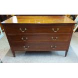 A 1.14m Edwardian mahogany and cross banded chest of three long graduated drawers, set on square