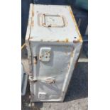 A vintage white painted metal ammo crate with contents