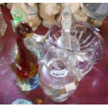 A small quantity of assorted glassware including Murano duck figurine, controlled bubble bowl, etc.