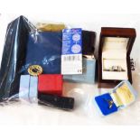 A bag containing a 375 (9ct.) gold ring one stone missing) and other boxed items of costume