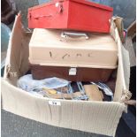 A box containing a quantity of assorted tools including Bosch drill in associated case, sockets,