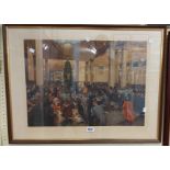 †Terence Cuneo: a framed coloured print entitled 'The Underwriting Room at Lloyds'