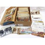 A shoebox containing a collection of early 20th Century and other postcards including Local artist
