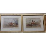 Henry Frederick Lucas: a pair of gilt framed equestrian watercolours, both depicting huntsmen taking