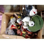 A box containing a quantity of oversized Pelham shop display puppets including Pinocchio,