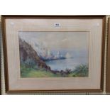 †M. Davison: a framed watercolour, depicting a view of Ansteys Cove from above Redgate Beach -