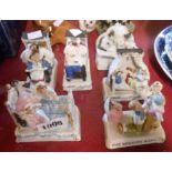 Six Victorian continental porcelain fairings including 'The Wedding Night', etc. - various