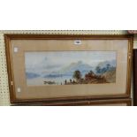 Edwin Earp: a pair of gilt framed panoramic watercolours, both depicting mountain lake landscapes