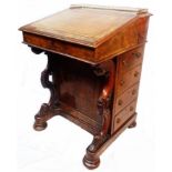 A 57cm Victorian walnut Davenport with brass gallery to top, drawer fitted interior and four drawers