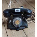 A vintage GPO black Bakelite desk telephone with front pull-out drawer - cradle a/f