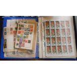 A crate containing a collection of GB and World stamps - some album pages, numerous Australia