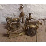 A quantity of cast and other brass items including horse figurines, a horse form door knocker, etc.