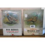 Two vintage Watneys Ales bar top advertising signs, for Brown Ale & Red Barrel beers, each depicting