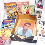 A box containing a collection of TV soap star personality BBC and ITV published promotional