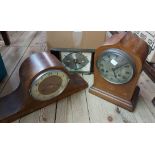 An Edwardian inlaid mahogany cased mantel clock with silvered dial and Salisbury eight day gong