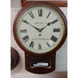 A Regency period mahogany and brass strung cased drop dial wall timepiece with dial marked for