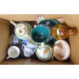 A box containing a quantity of ceramic items including Enoch Wedgwood, Denby Greenwheat, etc.