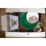 A box containing a quantity of assorted china including Royal Commemorative cups, etc.