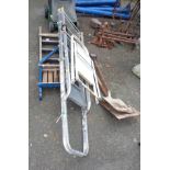 A vintage blue painted wood stepladder (for decorative use only) - sold with an aluminium similar,