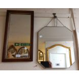 A modern framed octagonal wall mirror - sold with a small oak framed narrow oblong similar