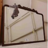 A 1930's mahogany framed bevelled oblong wall mirror with damaged pediment - most pieces included