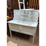 A 100cm old washstand with marble top, shaped splashback and pair of cupboard doors under, later