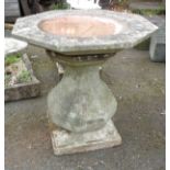 An 81cm Portland stone bird bath with dished octagonal top (commissioned by the vendor, with