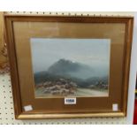 Frank Holme: a gilt framed and slipped gouache, depicting a moorland view with tor in distance -