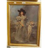 R.H. Sauber: a gilt framed oleograph portrait of Constance Shepherd with her dog