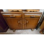 A 1.22m vintage Jentique polished oak sideboard with two frieze drawers and pair of cupboard doors