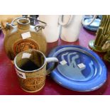 A Tremar Pottery Cornwall mug with moulded Celtic cross design - sold with a similar flask and a