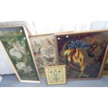 Four assorted framed embroidery pictures - various subjects including birds