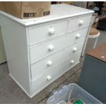 A 1.1m Victorian pine chest of two short and three long drawers with later white painted finish