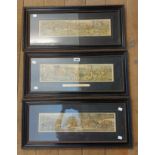 Three matching antique Hogarth framed coloured panoramic hunting prints including 'The Leicester