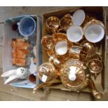 A box containing a quantity of Wade and other gold lustre teaware - sold with a box containing a