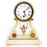 A late 19th Century alabaster cased novelty timepiece with girl on a swing pattern forward and