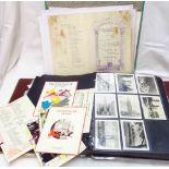 A folder containing a quantity of vintage menus, photographs and show programmes - sold with another