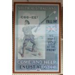 A framed reprint of a South Australian war recruitment poster 'Coo-ee!'