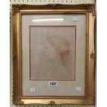 A gilt framed red pencil portrait of a girl's head in profile - signed and dated 1994