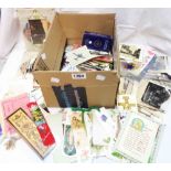 A box containing a quantity of photographic ephemera, postcards, 1953 Coronation frames, bookmarks