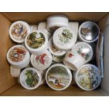 A box containing a large quantity of ceramic gentlemens' relish lidded pots