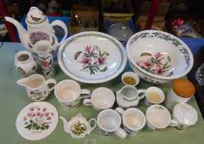 A quantity of Portmeirion pottery in the Botanic Garden pattern including large bowl, jugs, coffee