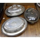 A pair of silver plated entree dishes (one handle missing) - sold with another