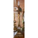 A cast brass table lamp of corinthian column form