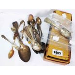 A small quantity of silver fiddle pattern and other teaspoons - sold with a box containing
