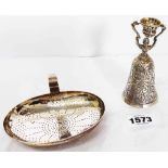 An old continental white metal wager/marriage cup with female figural top and engraved foliate