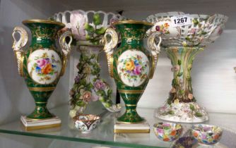Two 20th Century German porcelain centrepieces - sold with a pair of French porcelain vases and