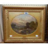 Jenkins: a late 19th Century gilt framed and oval slipped oil on board entitled 'Near Newnham